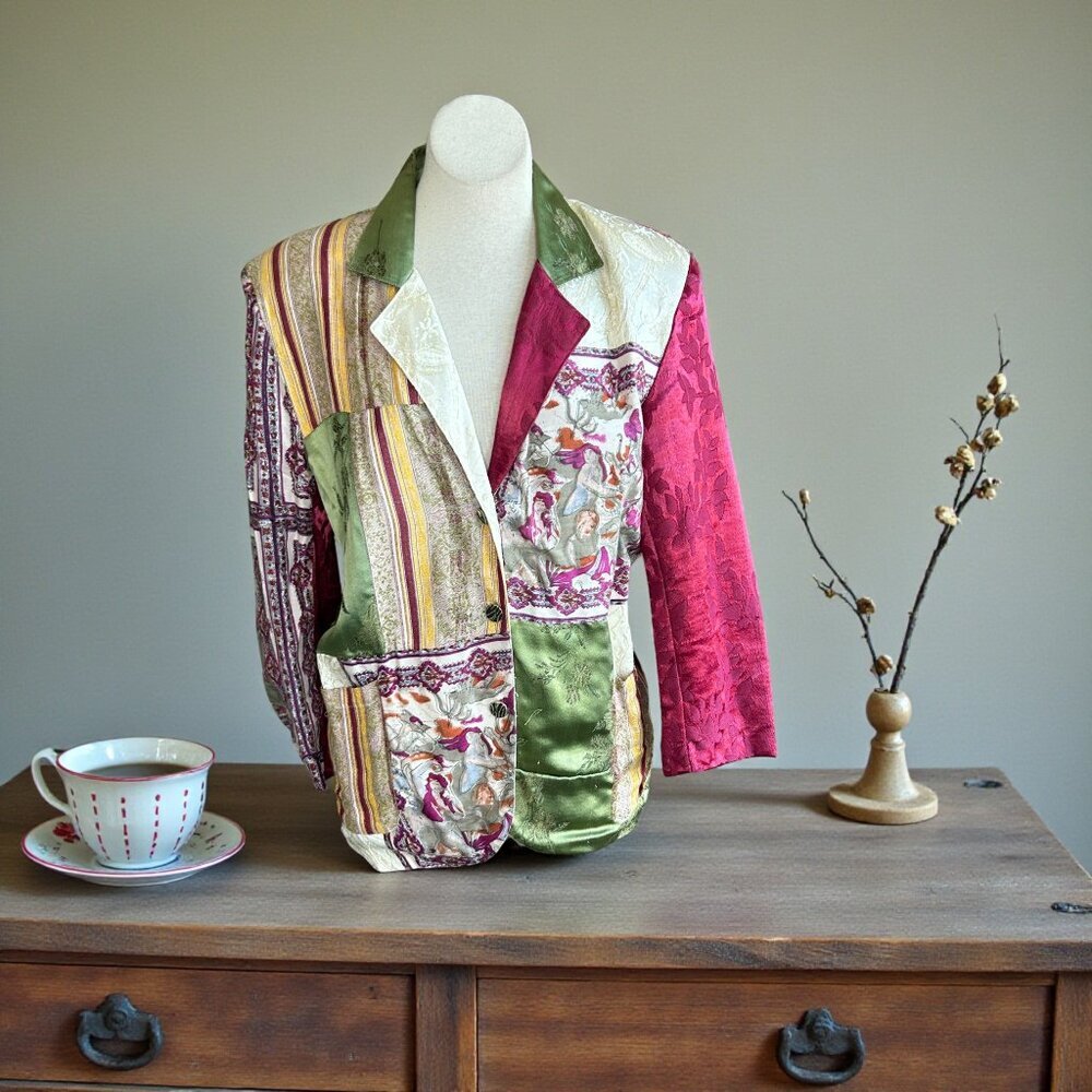 Other Destination Vintage 90s Crazy Quilt Patchwork Oversized Blazer Size Small